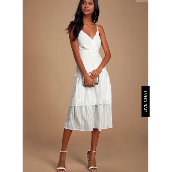 white tiered midi dress
